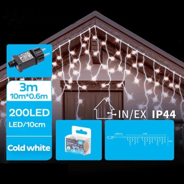 Brilagi - Cadena de luces LED para exterior 200 LEDs/8 funciones 13x0,6m IP44 blanco frío