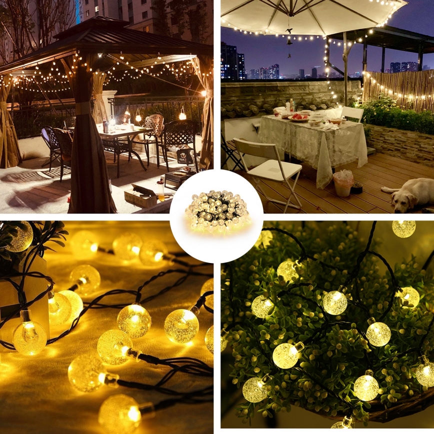 Brilagi - Guirnalda decorativa solar LED BUBBLE 300 LEDs/8 funciones, 30 m, IP65, blanco cálido, 500 mAh