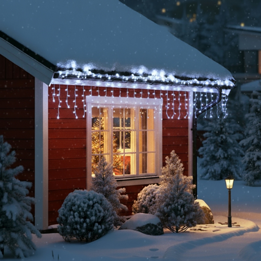 Brilagi - Cadena de luces navideñas LED para exterior 400xLED/8 funciones 23m IP44 blanco frío