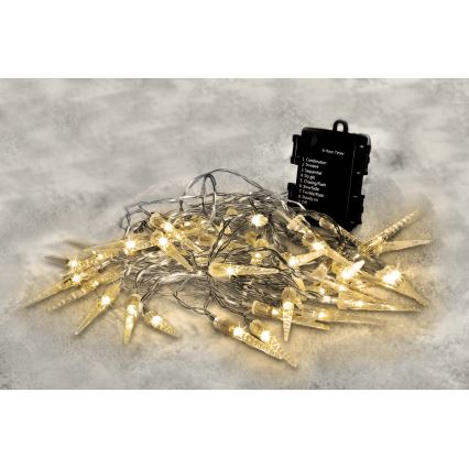 Brilagi - Cadena de Navidad LED para exteriores 50xLED/8 funciones/3xAA 8m IP44 blanco cálido