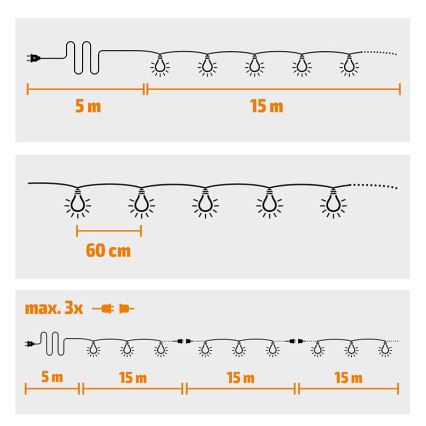 Brilagi - Cadena decorativa LED para exteriores GUIRNALDA 25xE12 20m blanco IP44 blanco cálido