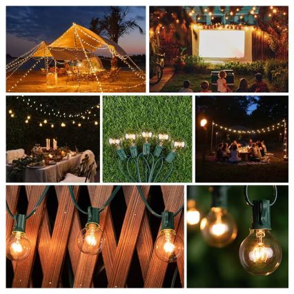 Brilagi - Cadena decorativa LED para exteriores GUIRNALDA 25xE12 20m Verde IP44 blanco cálido