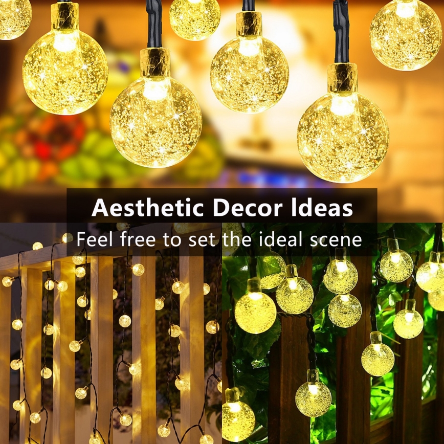 Brilagi - Guirnalda decorativa solar LED BUBBLE 100xLED/8 funciones 10 m IP65 blanco cálido 600 mAh