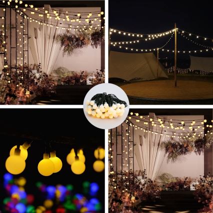 Brilagi - Guirnalda solar LED decorativa BUBBLE, 50 LEDs/8 funciones, 7 m, IP65, blanco cálido, 600 mAh
