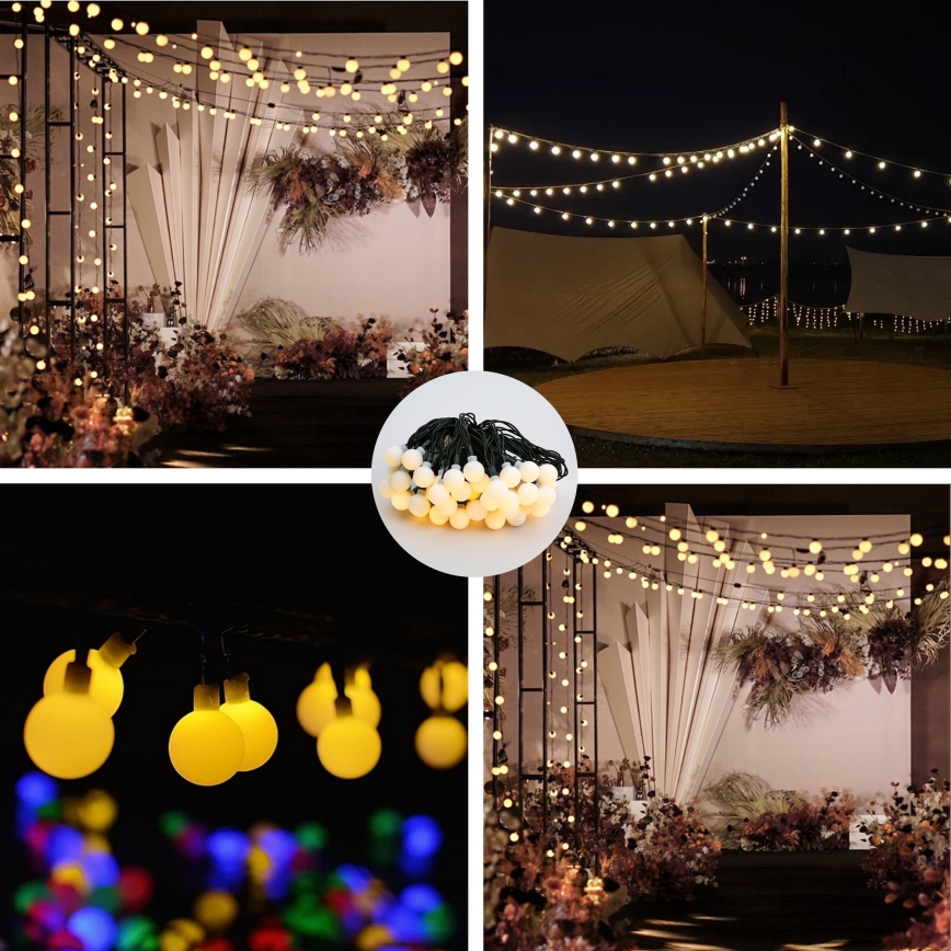 Brilagi - Guirnalda solar LED decorativa BUBBLE, 50 LEDs/8 funciones, 7 m, IP65, blanco cálido, 600 mAh