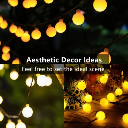 Brilagi - Guirnalda solar LED decorativa BUBBLE, 50 LEDs/8 funciones, 7 m, IP65, blanco cálido, 600 mAh