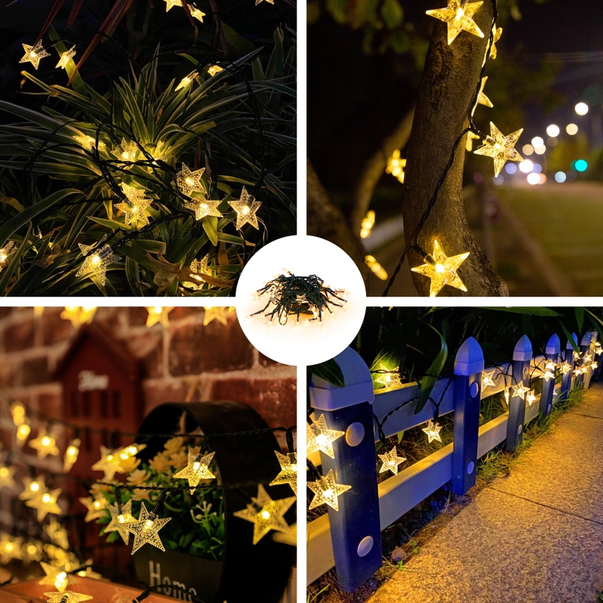 Brilagi - Cadena decorativa solar LED STARS 50xLED/8 funciones 7m IP65 blanco cálido 600 mAh