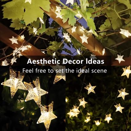 Brilagi - Cadena decorativa solar LED STARS 50xLED/8 funciones 7m IP65 blanco cálido 600 mAh