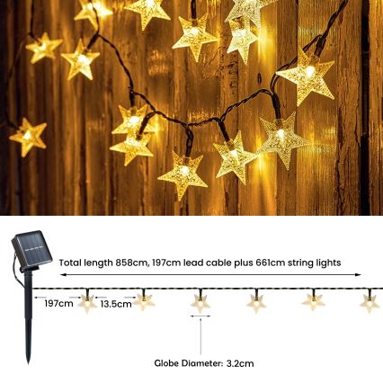 Brilagi - Cadena decorativa solar LED STARS 50xLED/8 funciones 7m IP65 blanco cálido 600 mAh