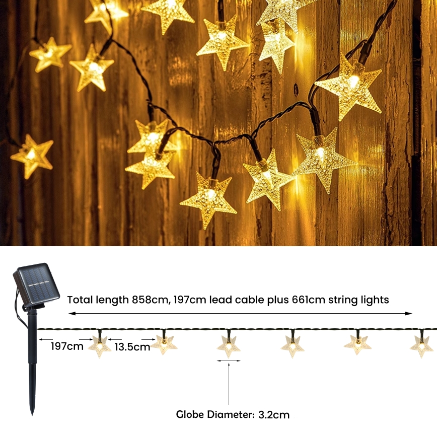 Brilagi - Cadena decorativa solar LED STARS 50xLED/8 funciones 7m IP65 blanco cálido 600 mAh