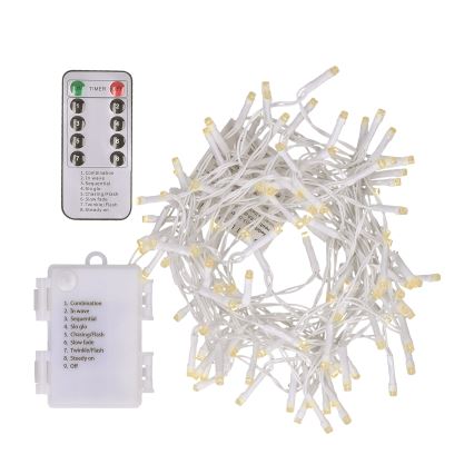Brilagi - Cadena navideña LED para exterior 120xLED/8 funciones/3xAA 9,5m blanco IP44 blanco cálido + control remoto