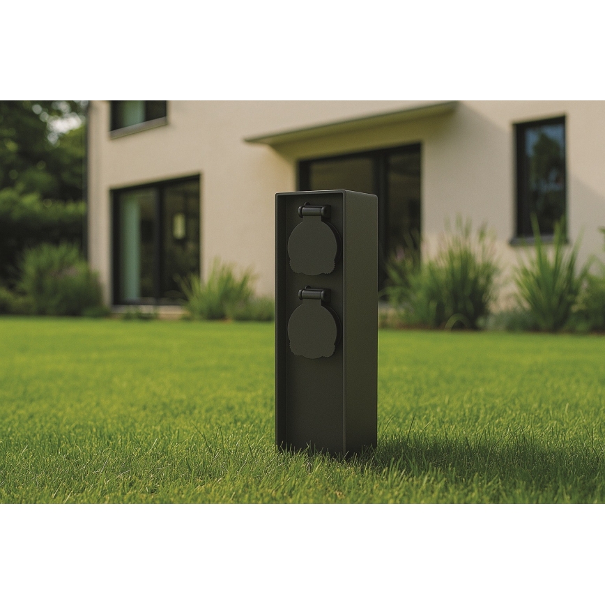 Brilagi - Columna de enchufes exterior 2 tomas 230 V IP44 SCHUKO negro