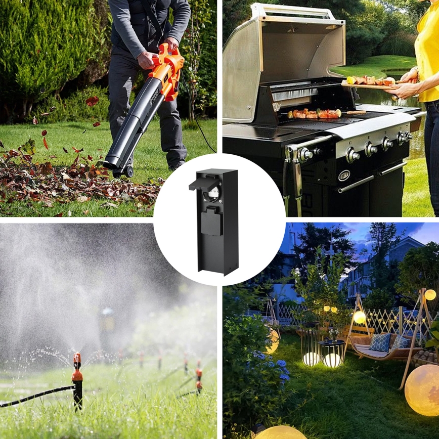 Brilagi - Columna de enchufes para exterior PILLAR 2Z SCHUKO 230V IP44 negro