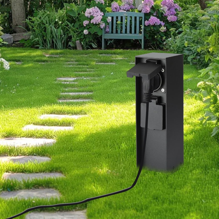 Brilagi - Columna de enchufes para exterior PILLAR 2Z SCHUKO 230V IP44 negro