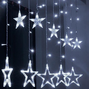 Brilagi - Cortina de luces LED para exterior 123xLED/3xAA/USB 3m IP44 blanco frío