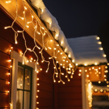 Brilagi - Cortina LED navideña para exterior 360 LEDs/8 funciones, 14 m, IP44, blanco cálido, efecto carámbano