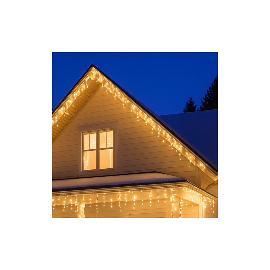 Brilagi - Cortina LED navideña para exterior 360 LEDs/8 funciones, 14 m, IP44, blanco cálido, efecto carámbano