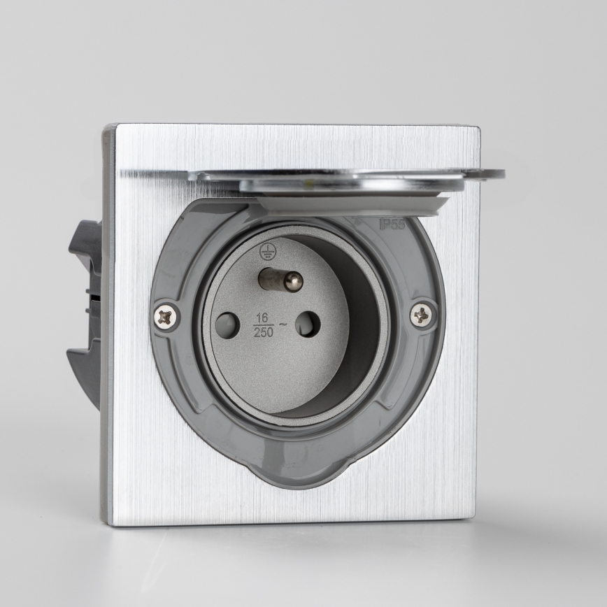 Brilagi - Enchufe de suelo empotrable de exterior IP55 cromo mate cuadrado