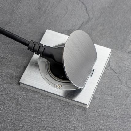 Brilagi - Enchufe de suelo empotrable de exterior IP55 cromo mate cuadrado
