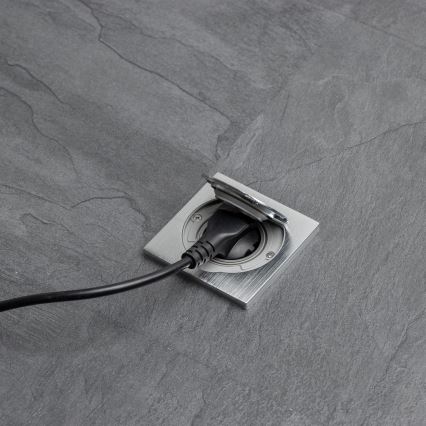 Brilagi - Enchufe de suelo empotrable de exterior IP55 cromo mate cuadrado