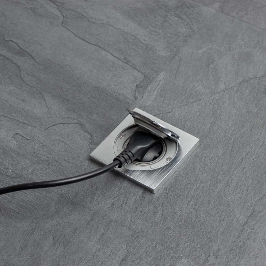 Brilagi - Enchufe de suelo empotrable de exterior IP55 cromo mate cuadrado