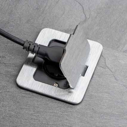 Brilagi - Enchufe de suelo empotrable de exterior IP55 rectangular cromo mate