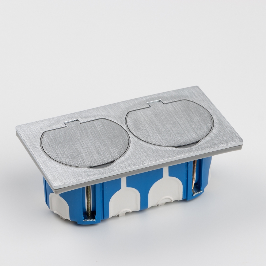 Brilagi - Enchufe doble de suelo empotrable de exterior IP55 rectangular plata