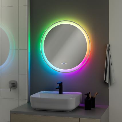 Brilagi - Espejo de baño con calefacción LED RGBW AVA PRO LED/18W/230V diámetro 60 cm IP44 IRC 90 regulable + CCT
