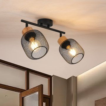Brilagi - Foco BASKLITE 2xE27/15W/230V madera de caucho/negro