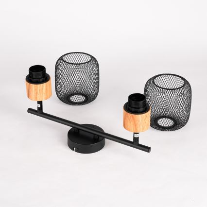 Brilagi - Foco BASKLITE 2xE27/15W/230V madera de caucho/negro