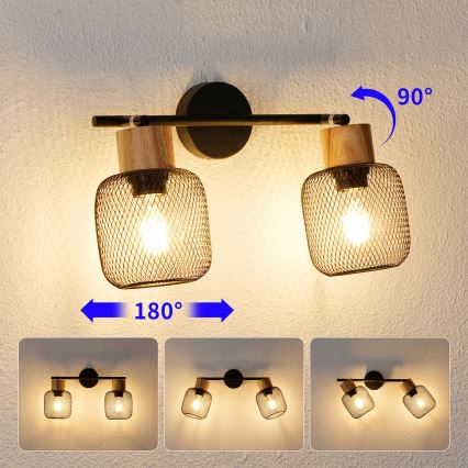 Brilagi - Foco BASKLITE 2xE27/15W/230V madera/negro