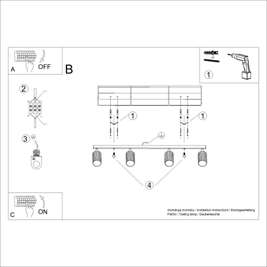 Brilagi - Foco CRESTO 4xGU10/10W/230V negro