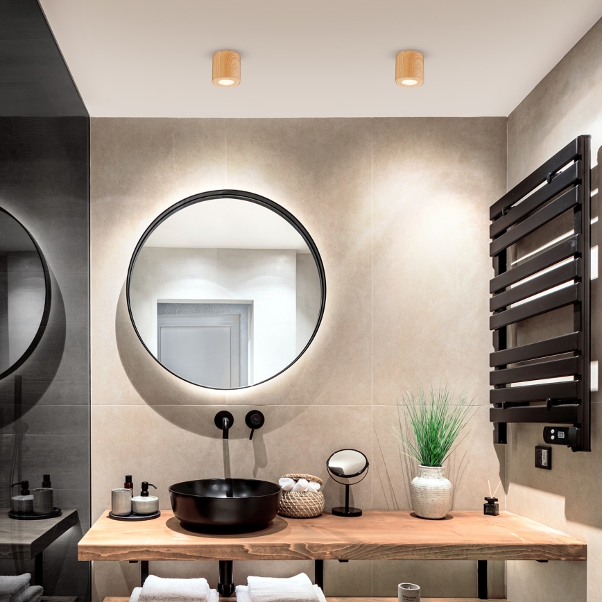 Brilagi - Foco de baño MIA 1xGU10/30W/230V 84x80 mm decoración de roble IP44