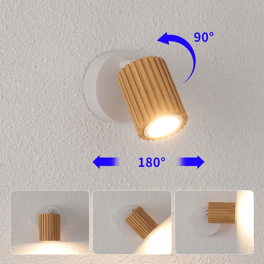 Brilagi - Foco de pared MODERN WOOD 1xGU10/8W/230V madera de caucho/blanco