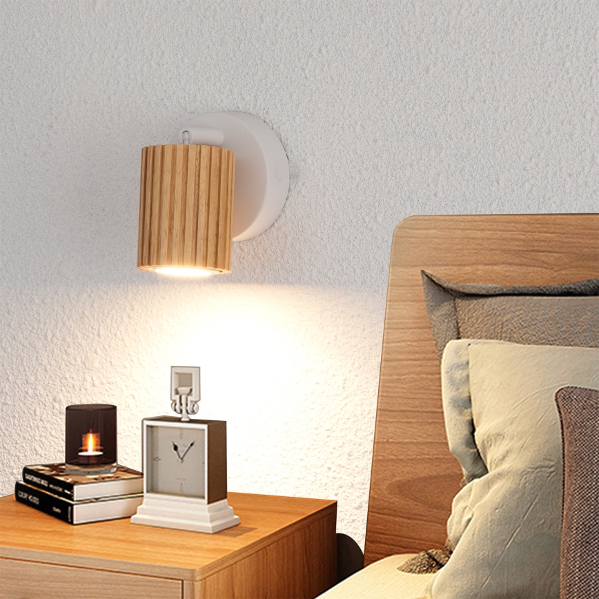 Brilagi - Foco de pared MODERN WOOD 1xGU10/8W/230V madera de caucho/blanco