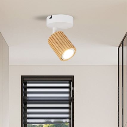 Brilagi - Foco de pared MODERN WOOD 1xGU10/8W/230V madera de caucho/blanco
