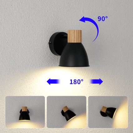 Brilagi - Foco de pared orientable ODENSE 1xE14/10W/230V madera de caucho/negro