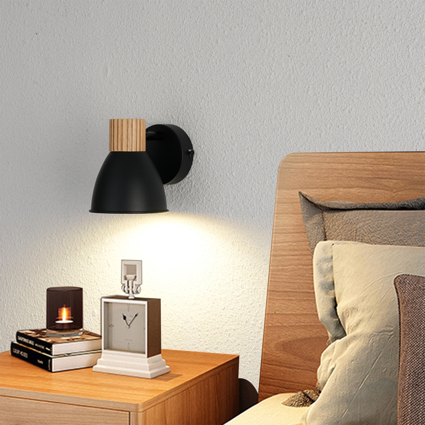 Brilagi - Foco de pared orientable ODENSE 1xE14/10W/230V madera de caucho/negro
