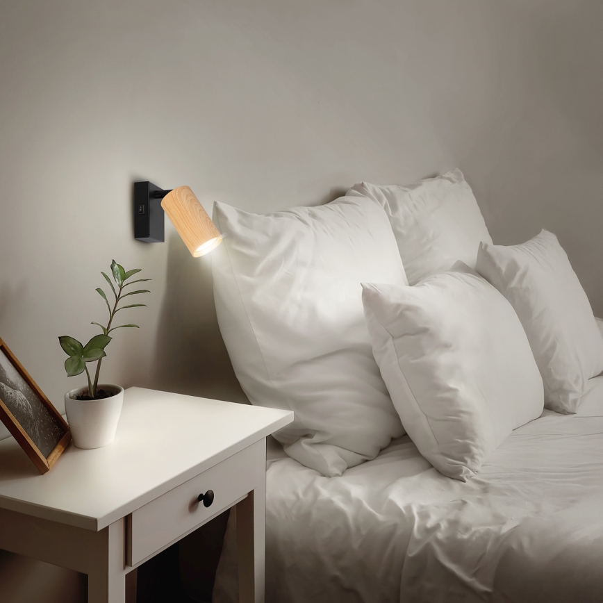Brilagi - Foco de pared SELE 1xGU10/30W/230V negro/decoración de roble