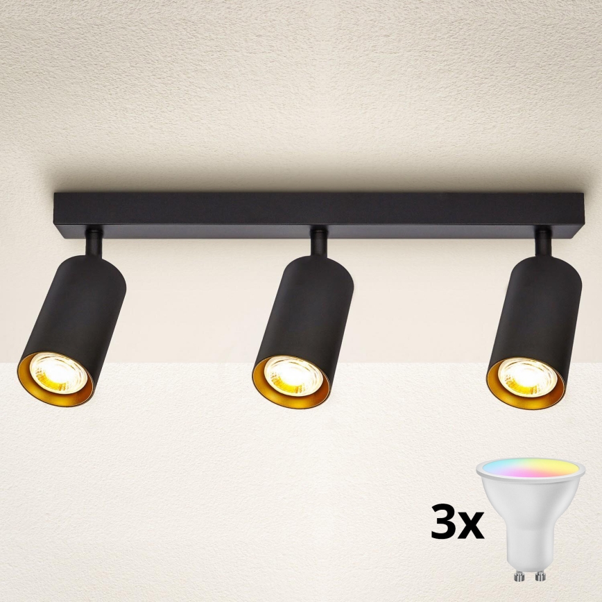Brilagi - Foco empotrable LED RGBW regulable SELE 3xGU10/6,5W/230V 2700-6500K negro/dorado