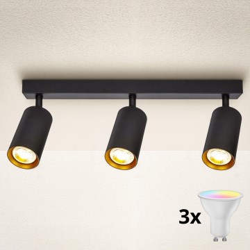Brilagi - Foco empotrable LED RGBW regulable SELE 3xGU10/6W/230V 3000K negro/dorado