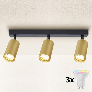 Brilagi - Foco empotrable LED RGBW regulable SELE GOLDEN 3xGU10/6W/230V 3000K negro/dorado + mando a distancia