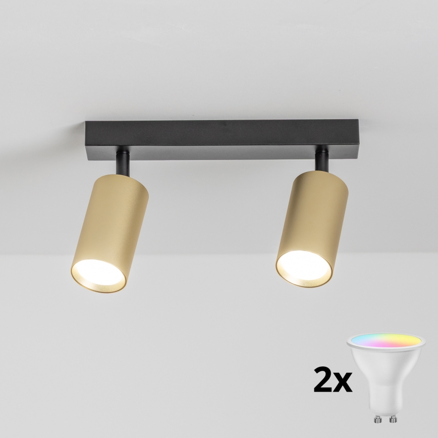 Brilagi - Foco LED RGBW empotrable regulable SELE GOLDEN 2xGU10/6,5W/230V 2700-6500K negro/dorado