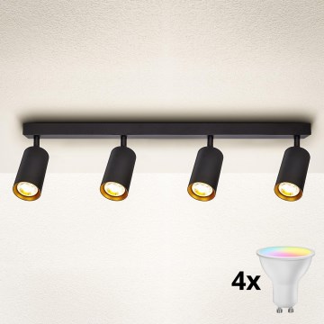 Brilagi - Foco LED RGBW regulable SELE 4xGU10/6W/230V 3000K negro/oro + mando a distancia