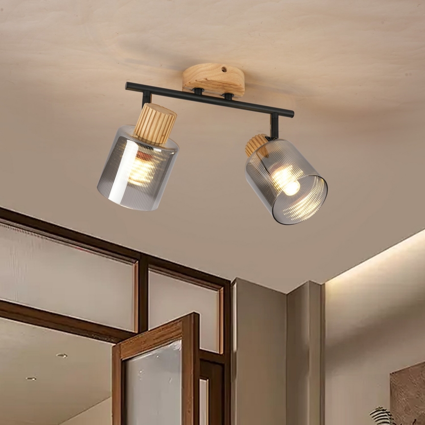 Brilagi - Foco orientable HYGGE 2xE14/15W/230V madera de caucho/ahumado