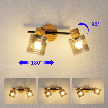 Brilagi - Foco orientable HYGGE 2xE14/15W/230V madera de caucho/ahumado