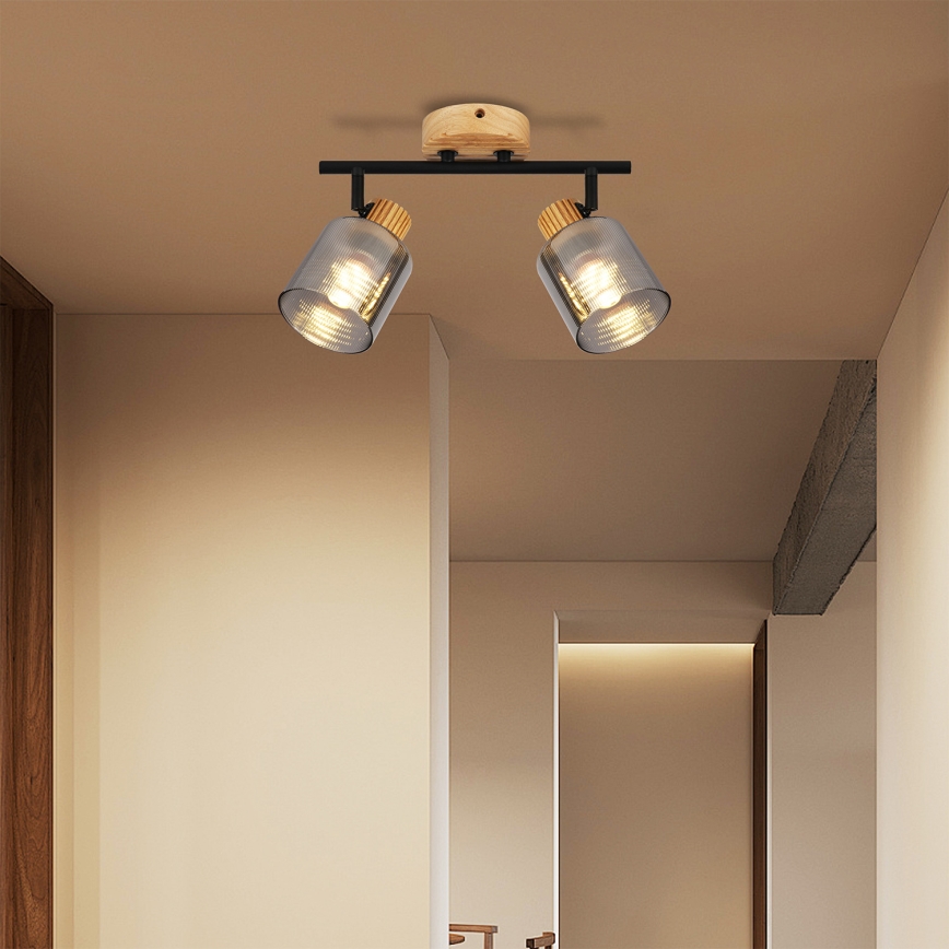 Brilagi - Foco orientable HYGGE 2xE14/15W/230V madera de caucho/ahumado