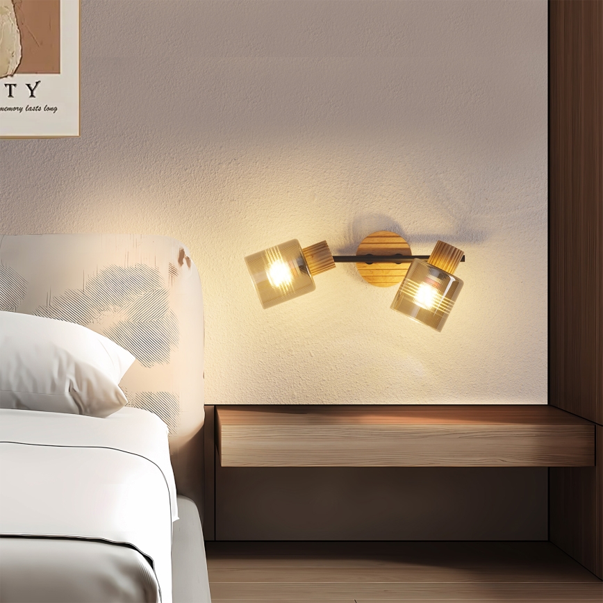 Brilagi - Foco orientable HYGGE 2xE14/15W/230V madera de caucho/ahumado