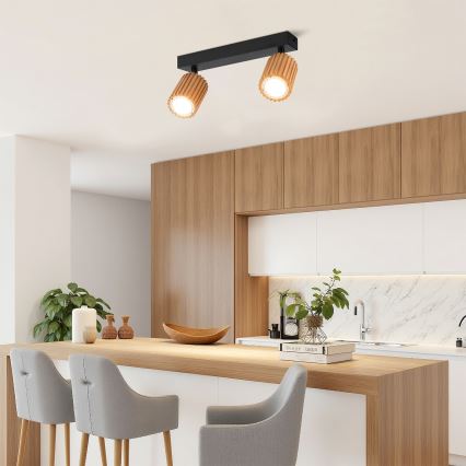 Brilagi - Foco orientable MODERN WOOD 2xGU10/8W/230V madera/negro