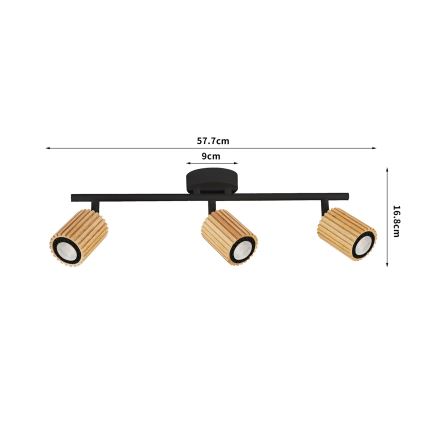 Brilagi - Foco orientable MODERN WOOD 3xGU10/8W/230V madera de caucho/negro